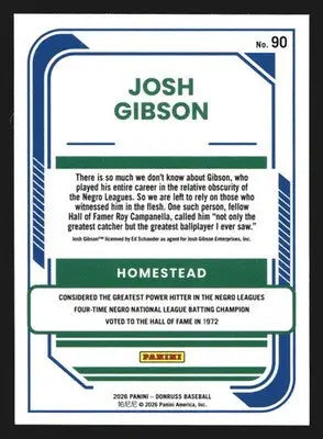 2026 Donruss #90 Josh Gibson Homestead Grays HOF - Baseball Card Single