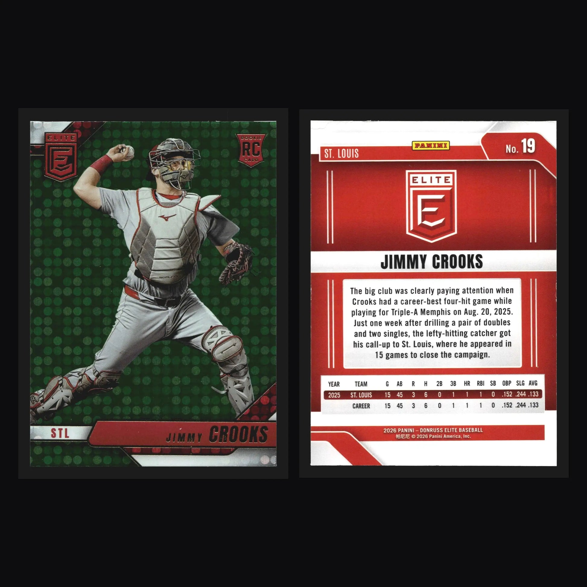 2026 Donruss Elite Jimmy Crooks #19 Green Disco RC St. Louis Cardinals - Baseball Card Single