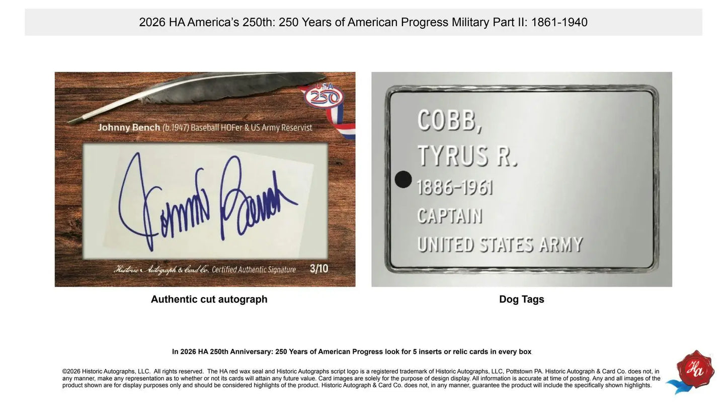 2026 Historic Autographs America’s 250th Anniversary Part 2: Military Hobby Box | Columbia Sports Cards - Entertainment