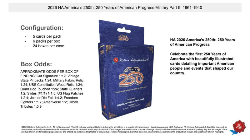 2026 Historic Autographs America’s 250th Anniversary Part 2: Military Hobby Box | Columbia Sports Cards - Entertainment