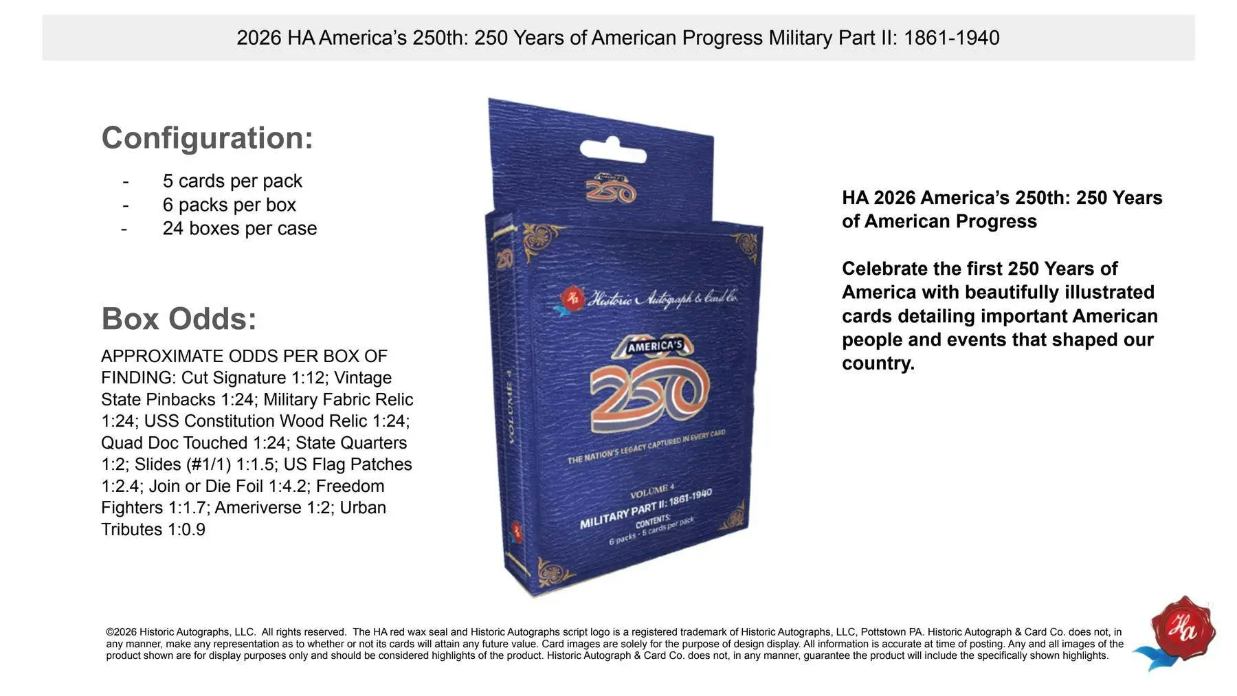 2026 Historic Autographs America’s 250th Anniversary Part 2: Military Hobby Box | Columbia Sports Cards - Entertainment