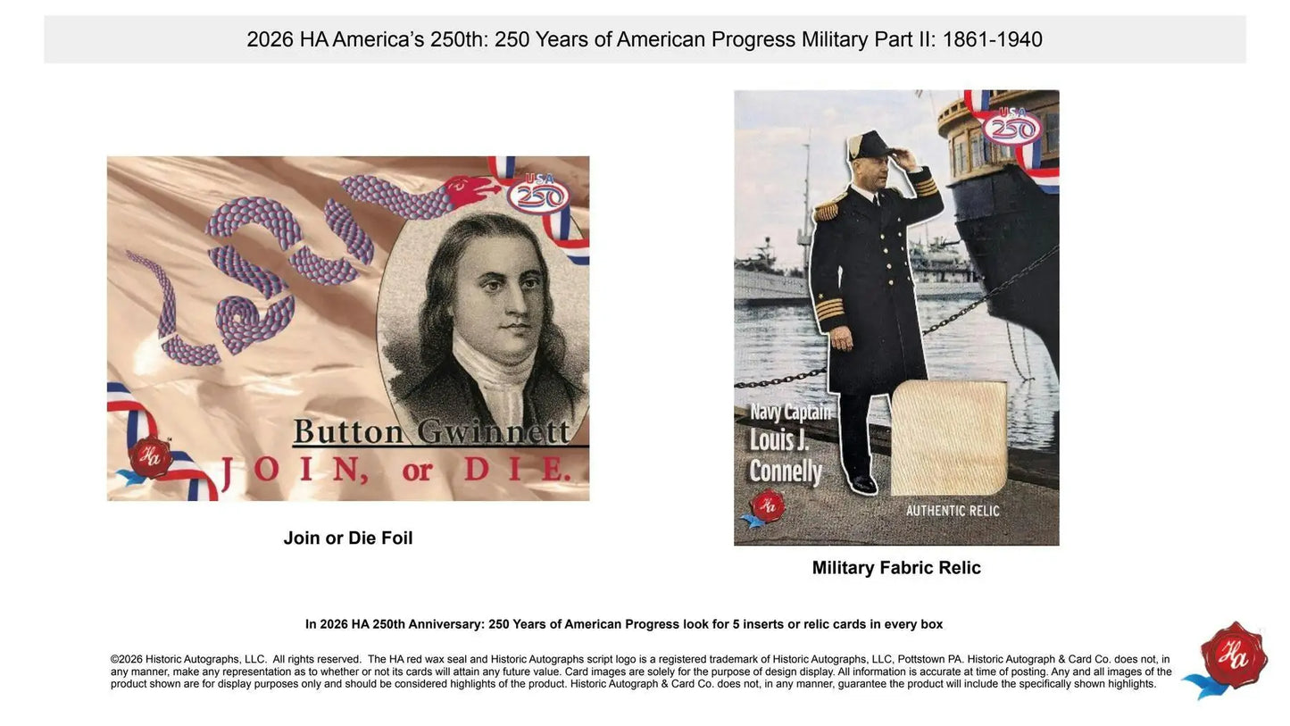 2026 Historic Autographs America’s 250th Anniversary Part 2: Military Hobby Box | Columbia Sports Cards - Entertainment