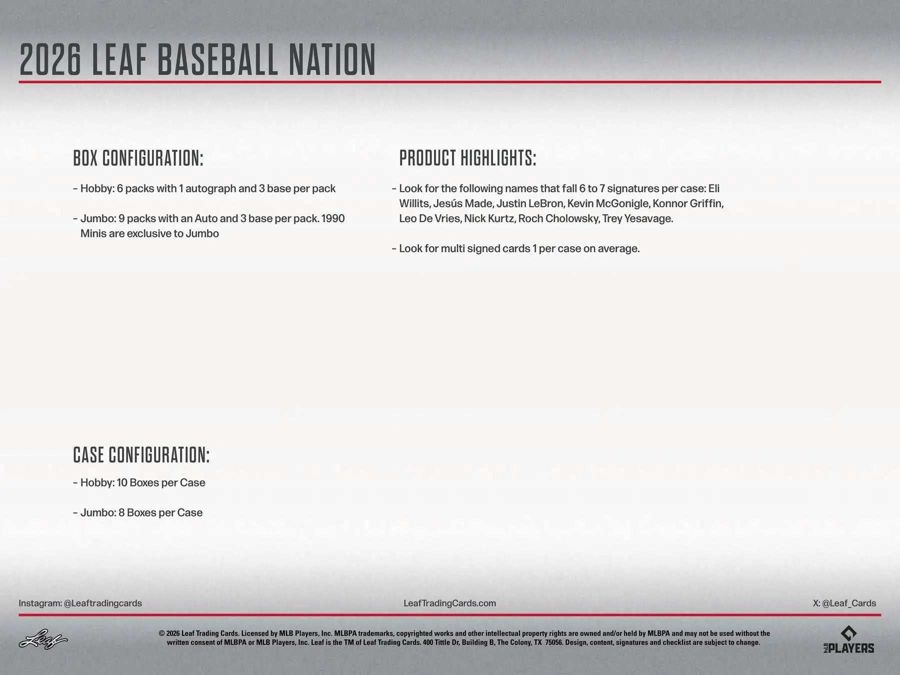 2026 Leaf Baseball Nation Hobby Box | Columbia Sports Cards - Sport Card Hobby Boxes