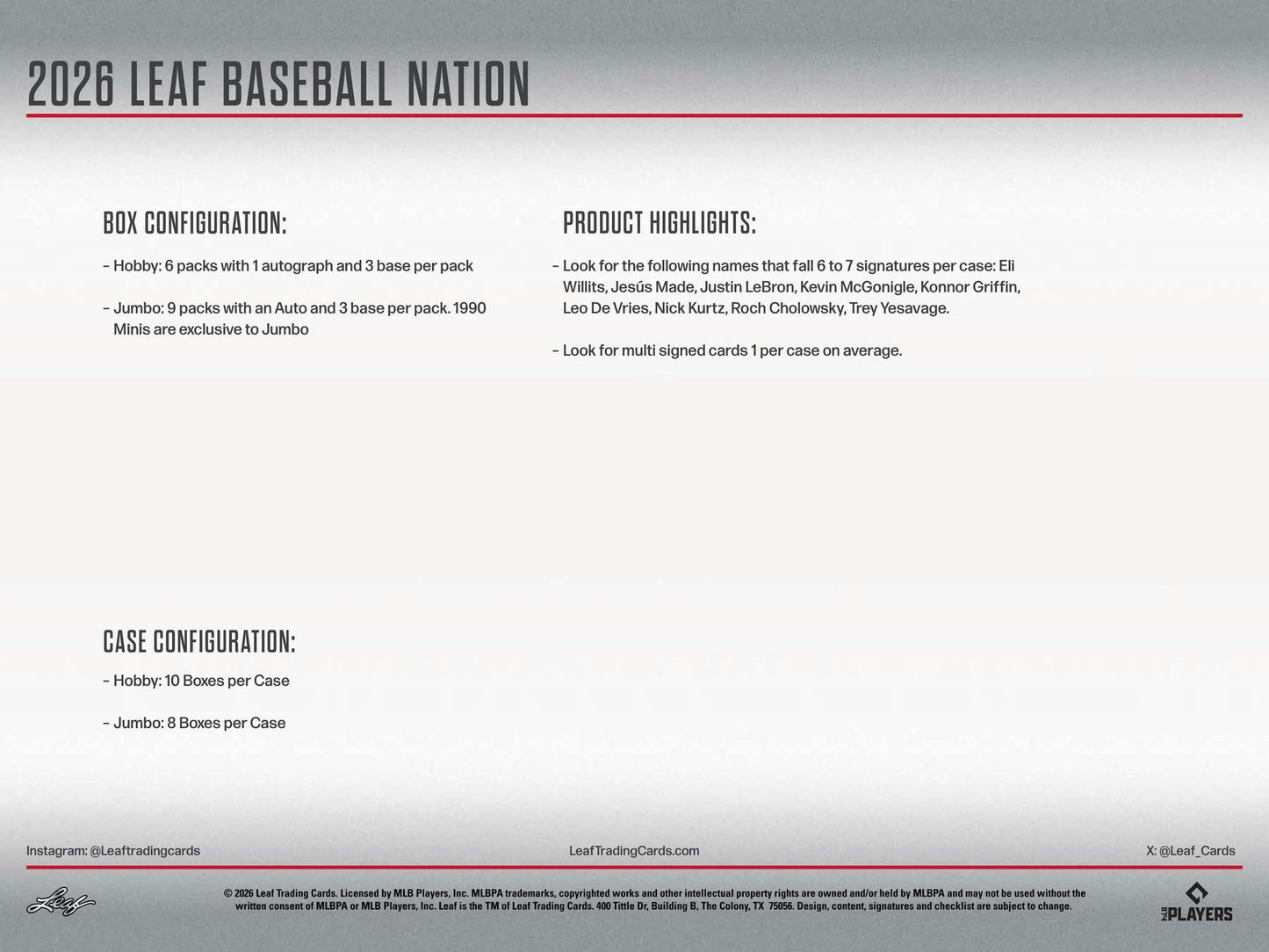 2026 Leaf Baseball Nation Hobby Jumbo Box | Columbia Sports Cards - Columbia Hobby - Sports Card Boxes - Toploaders - Card Savers