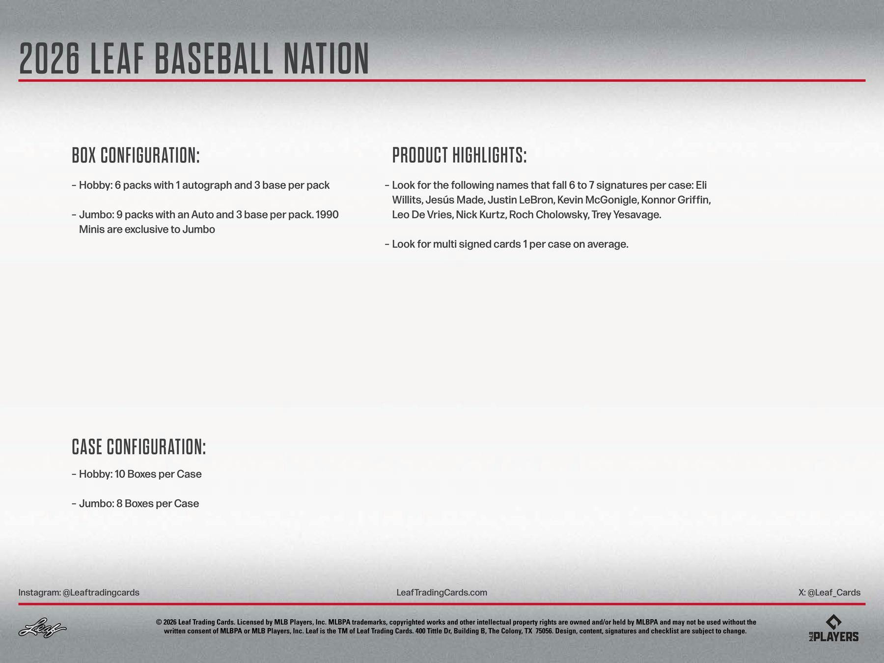 2026 Leaf Baseball Nation Hobby Jumbo Box | Columbia Sports Cards - Columbia Hobby - Sports Card Boxes - Toploaders - Card Savers