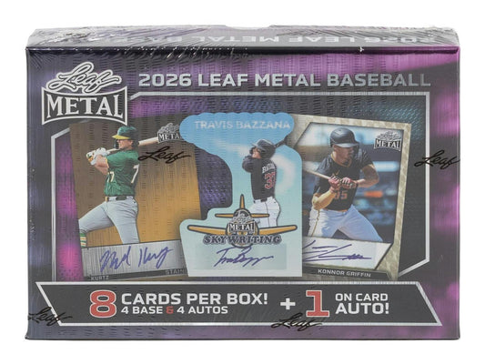2026 Leaf Metal Baseball Hobby Box sealed product
Leaf Metal baseball cards autographs and prospects
Leaf Metal baseball on card autograph and inserts