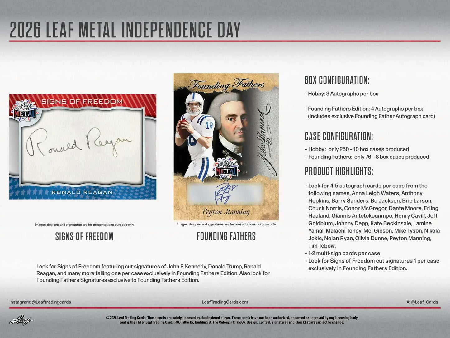 2026 Leaf Metal Independence Day Founding Fathers Box | Columbia Sports Cards - Other