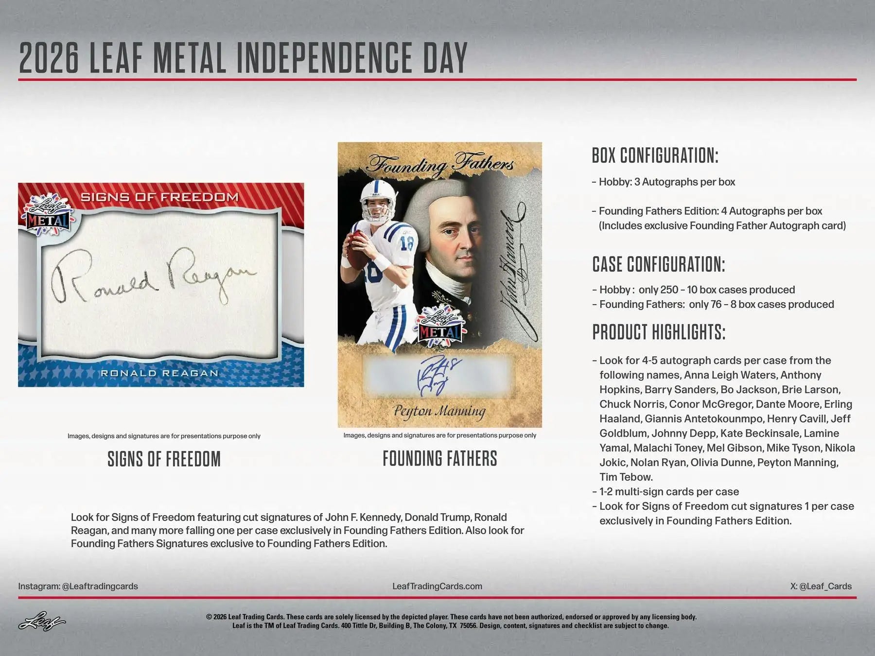 2026 Leaf Metal Independence Day Founding Fathers Box | Columbia Sports Cards - Other