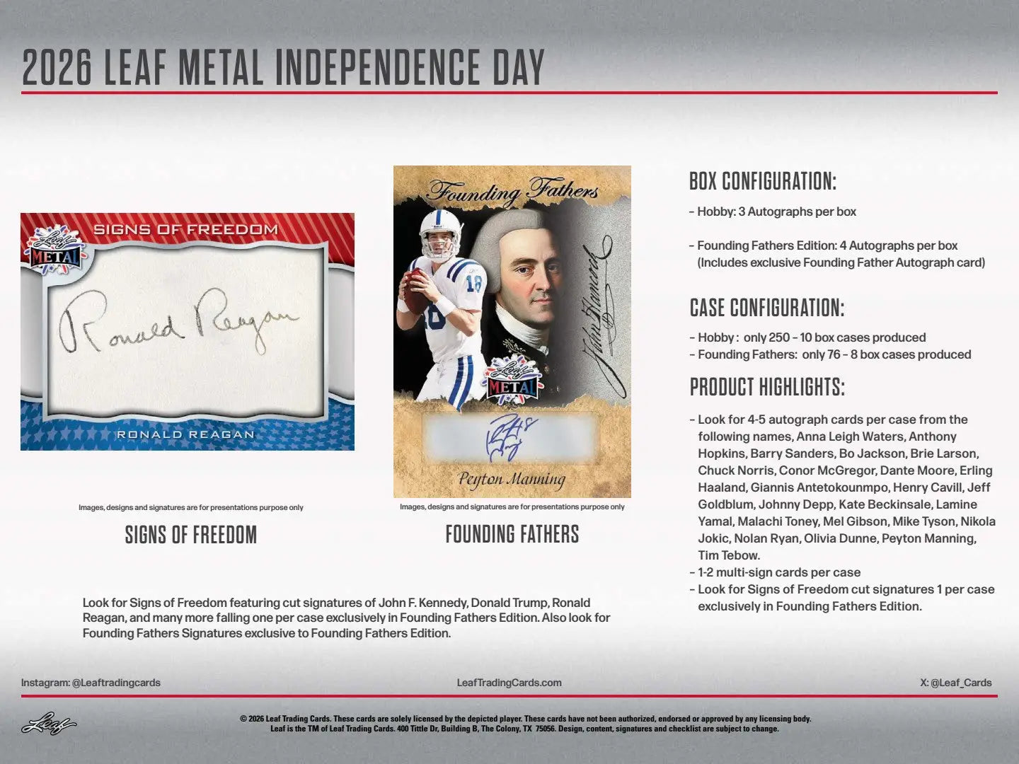 2026 Leaf Metal Independence Day Founding Fathers Hobby Box - Entertainment Card Box