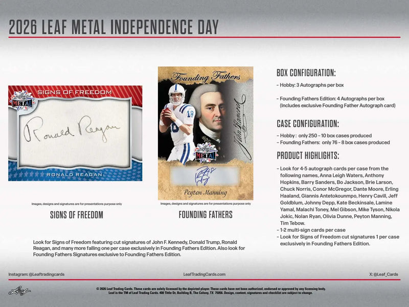 2026 Leaf Metal Independence Day Founding Fathers Hobby Box - Entertainment Card Box