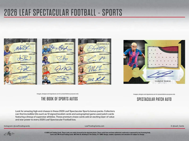 2026 Leaf Spectacular Football Hobby Box | Columbia Sports Cards - Football Card Box