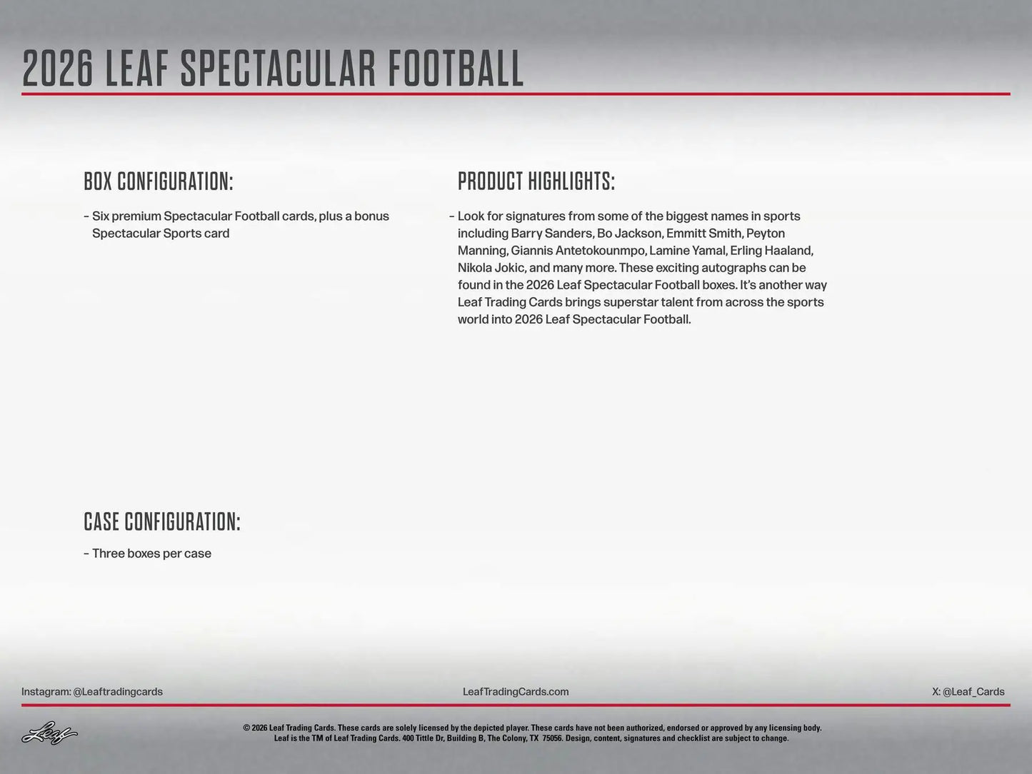 2026 Leaf Spectacular Football Hobby Box | Columbia Sports Cards - Football Card Box