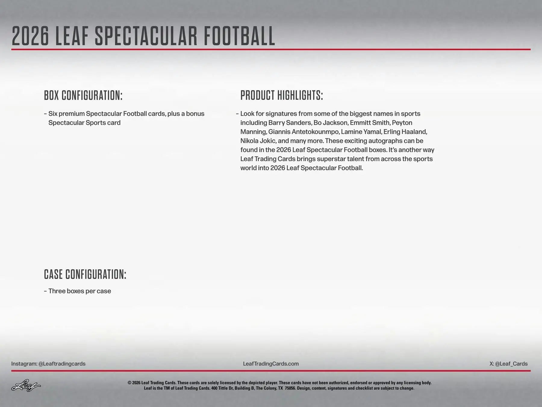 2026 Leaf Spectacular Football Hobby Box | Columbia Sports Cards - Football Card Box