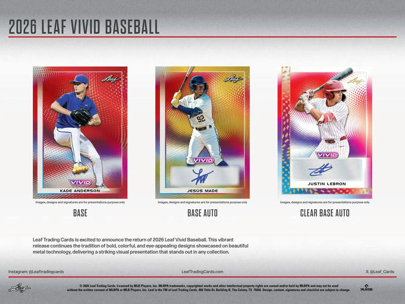 2026 Leaf Vivid Baseball Hobby Jumbo Box | Columbia Sports Cards - Baseball Card Box