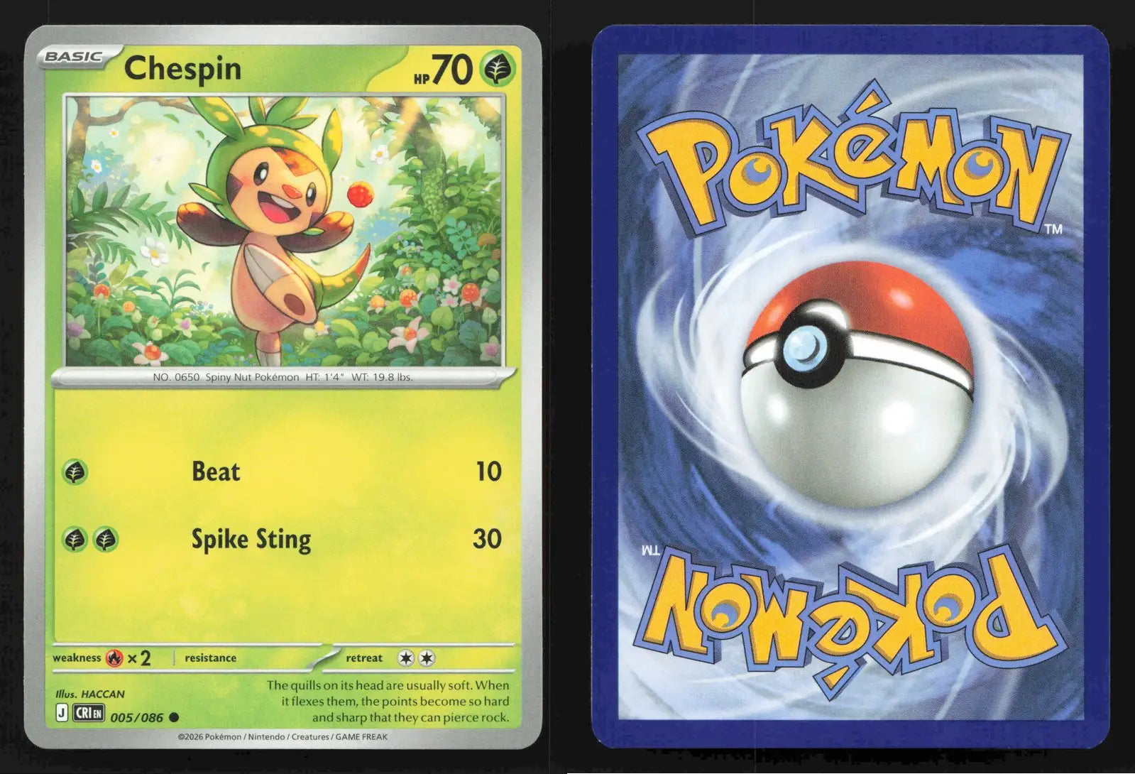 2026 Mega Evolution: Chaos Rising Chespin 005/086 Regular Base NM - Pokémon Card Single