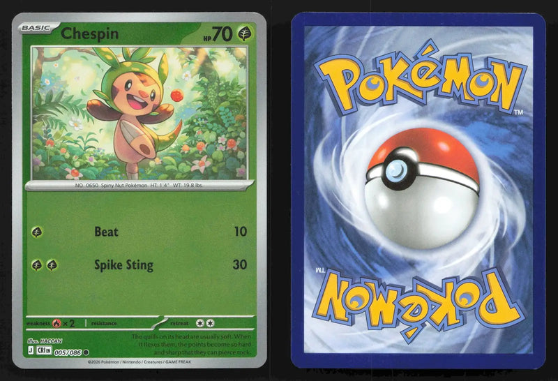 2026 Mega Evolution: Chaos Rising Chespin 005/086 Reverse Holo Common NM - Pokémon Card Single