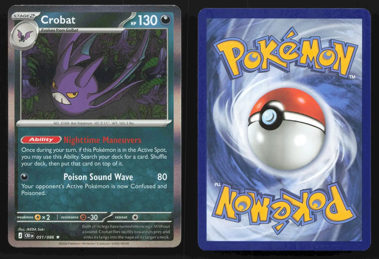 2026 Mega Evolution: Chaos Rising Crobat 051/086 Holo Rare NM - Pokémon Card Single