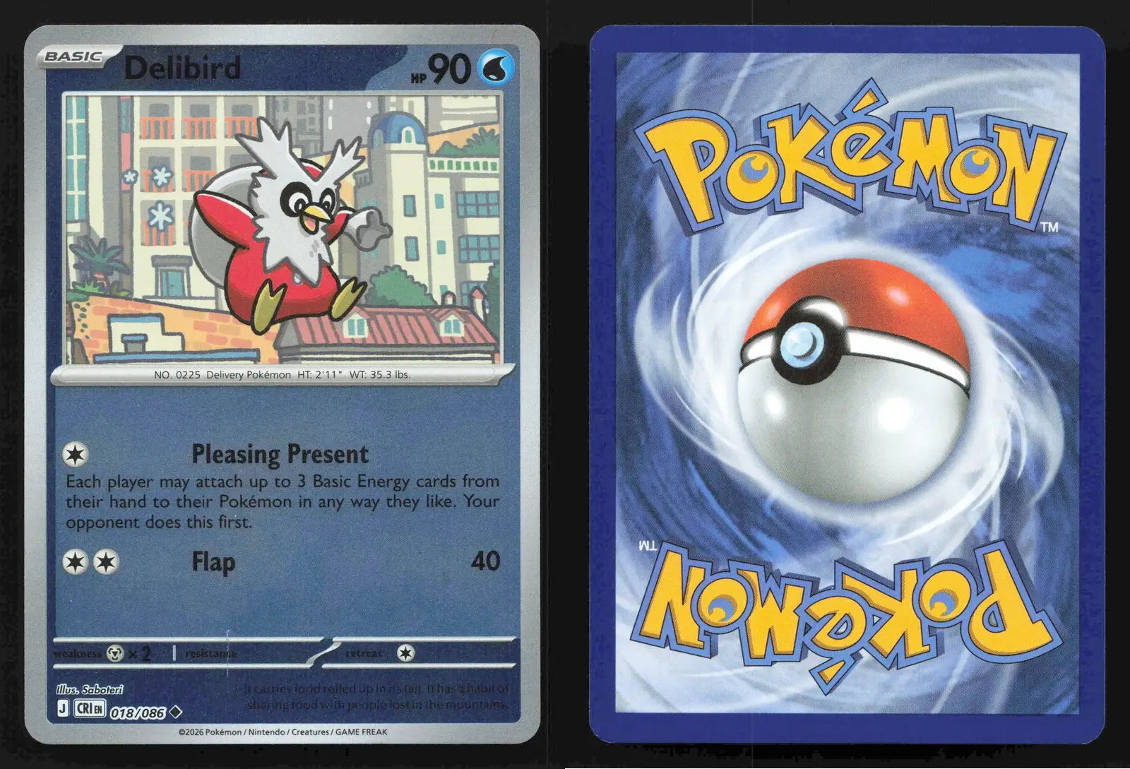 2026 Mega Evolution: Chaos Rising Delibird 018/086 Reverse Holo Uncommon NM - Pokémon Card Single