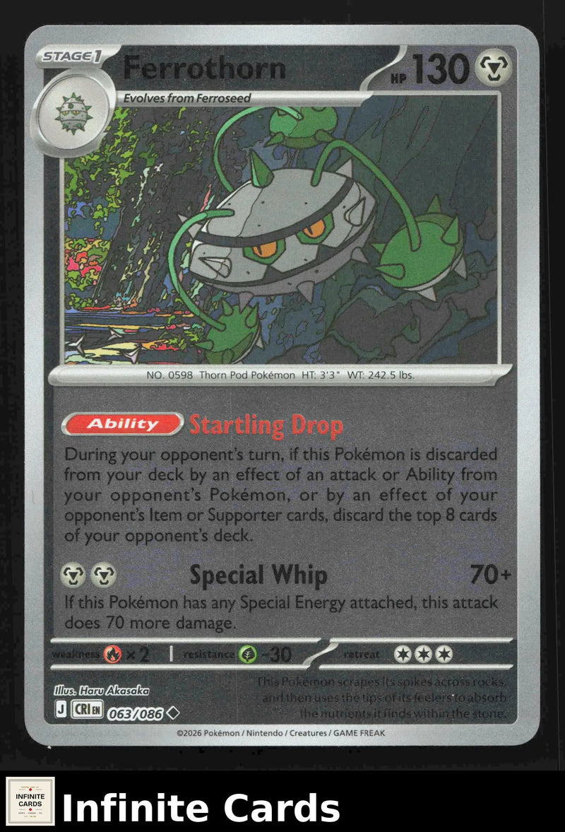 2026 Mega Evolution: Chaos Rising Ferrothorn #063/086 Reverse Holo Uncommon NM - Pokémon Card Single