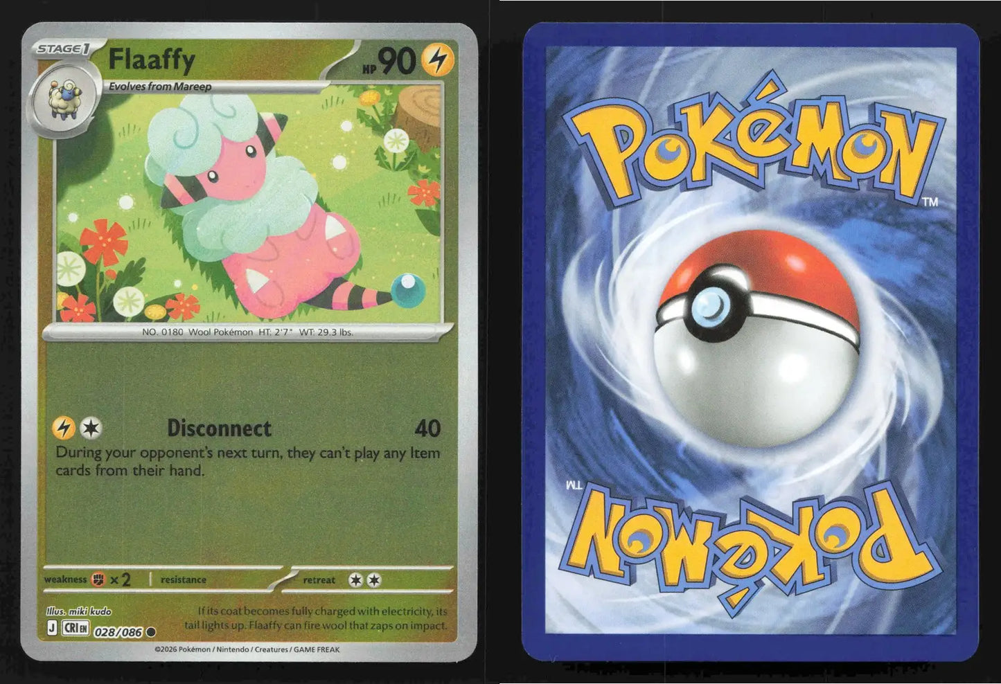 2026 Mega Evolution: Chaos Rising Flaaffy #028/086 Reverse Holo Uncommon NM - Pokémon Card Single