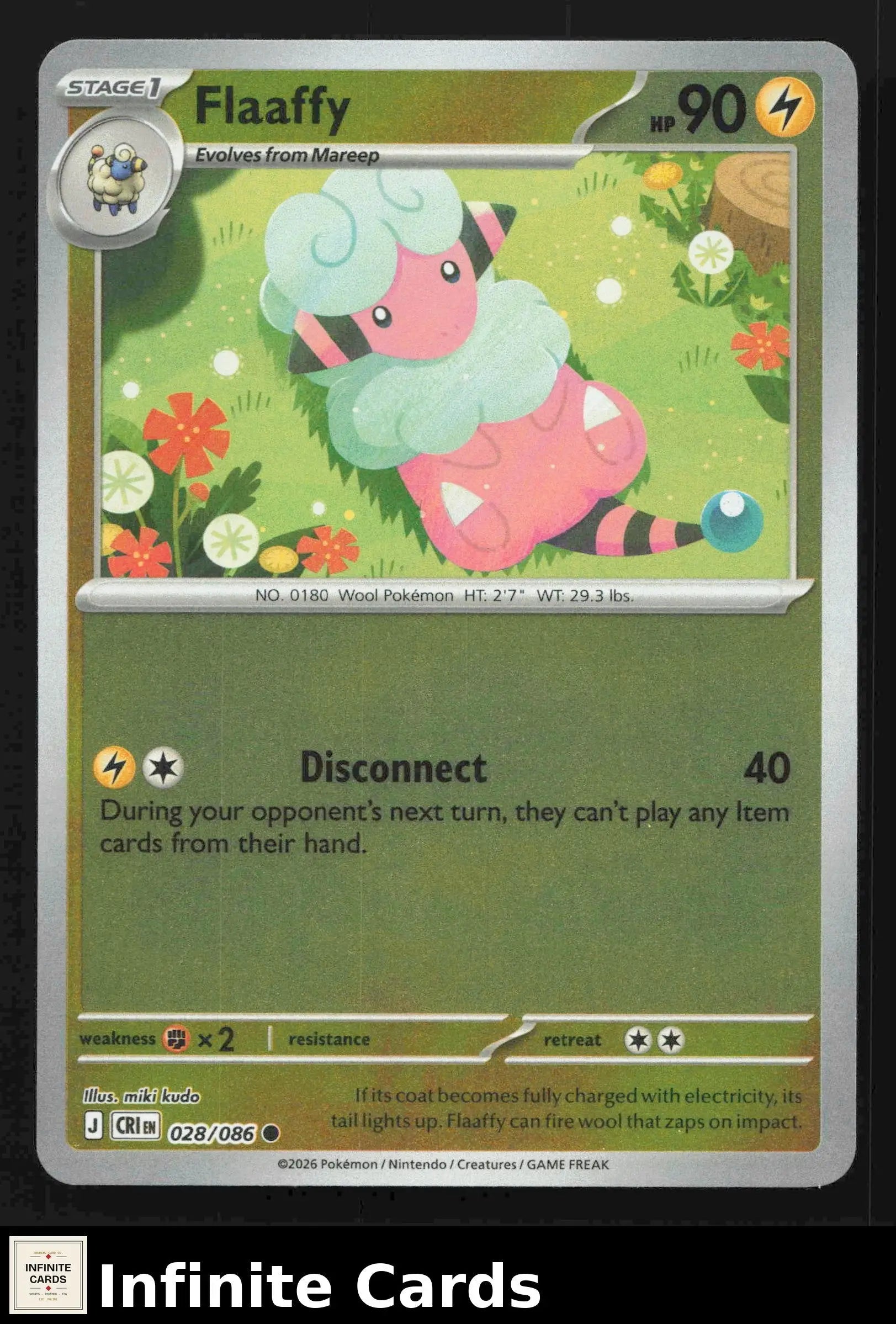 2026 Mega Evolution: Chaos Rising Flaaffy #028/086 Reverse Holo Uncommon NM - Pokémon Card Single