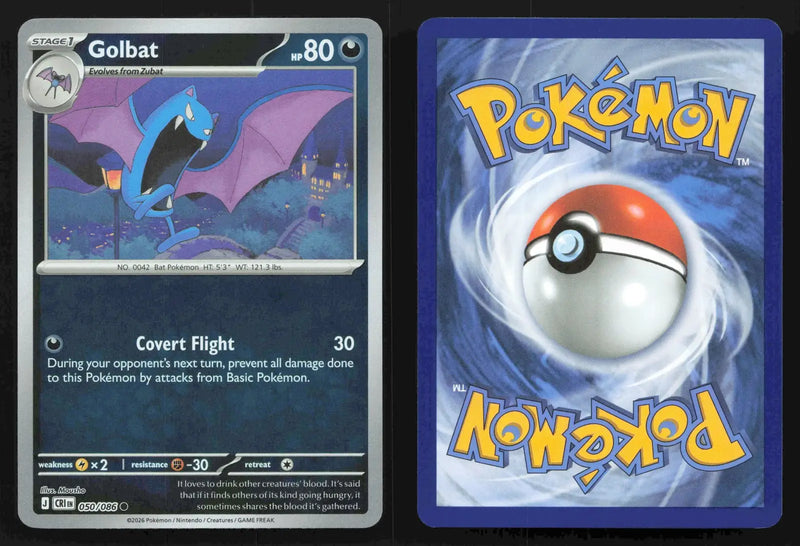 2026 Mega Evolution: Chaos Rising Golbat #050/086 Reverse Holo Uncommon NM - Pokémon Card Single