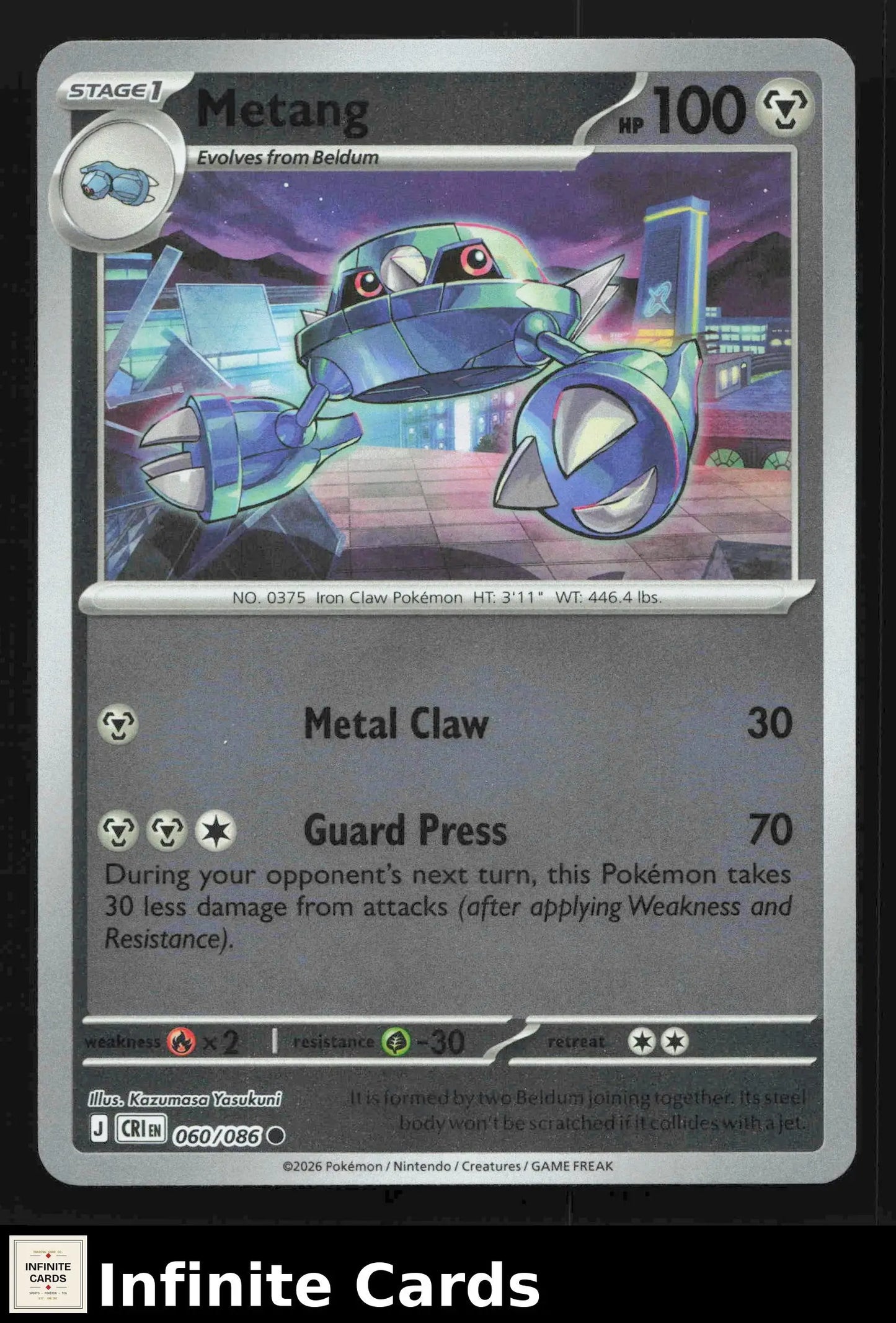 2026 Mega Evolution: Chaos Rising Metang #060/086 Reverse Holo Uncommon NM - Pokémon Card Single