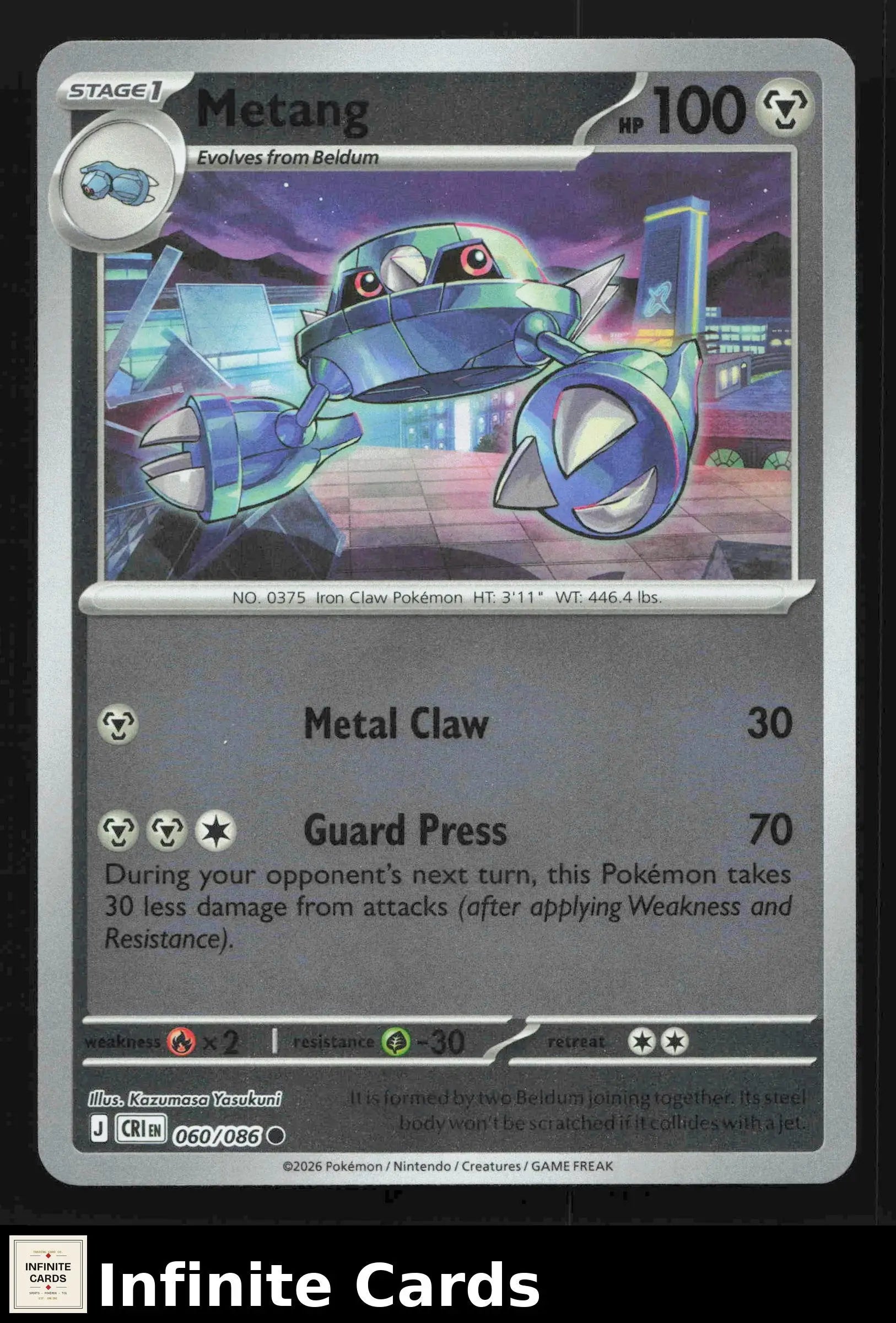 2026 Mega Evolution: Chaos Rising Metang #060/086 Reverse Holo Uncommon NM - Pokémon Card Single