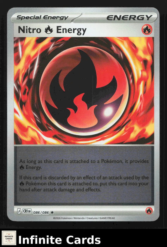 2026 Mega Evolution: Chaos Rising Nitro Energy #086/086 Reverse Holo Rare NM - Pokémon Card Single
