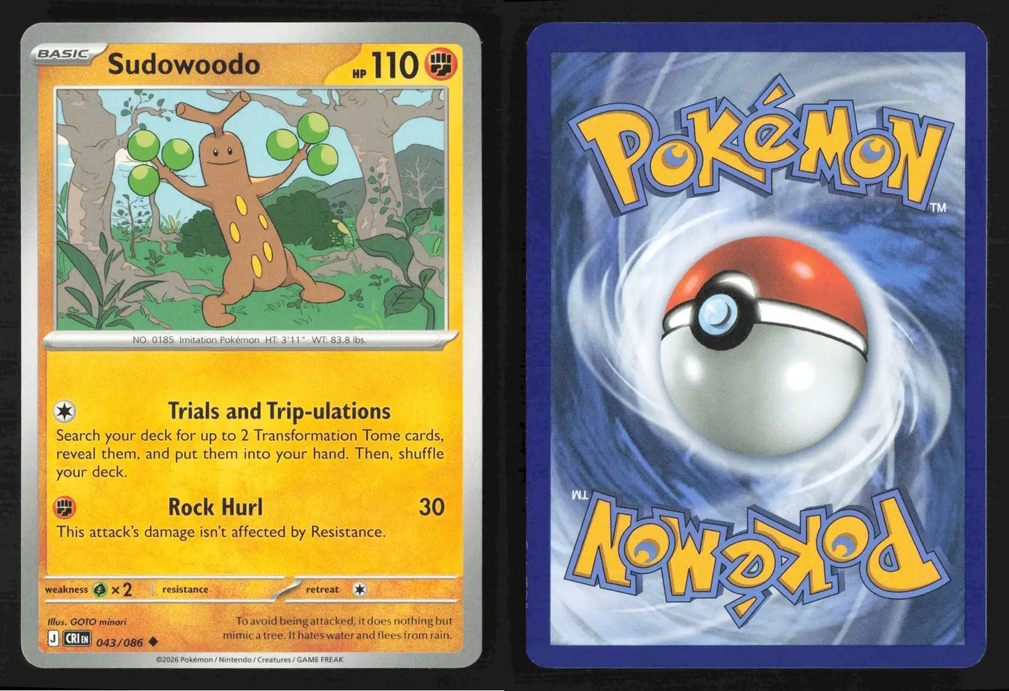 2026 Mega Evolution: Chaos Rising Sudowoodo #043/086 Base Uncommon NM - Pokémon Card Single