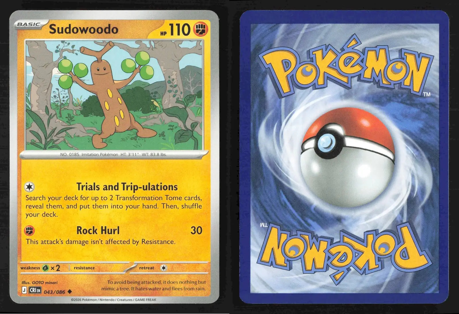 2026 Mega Evolution: Chaos Rising Sudowoodo #043/086 Base Uncommon NM - Pokémon Card Single