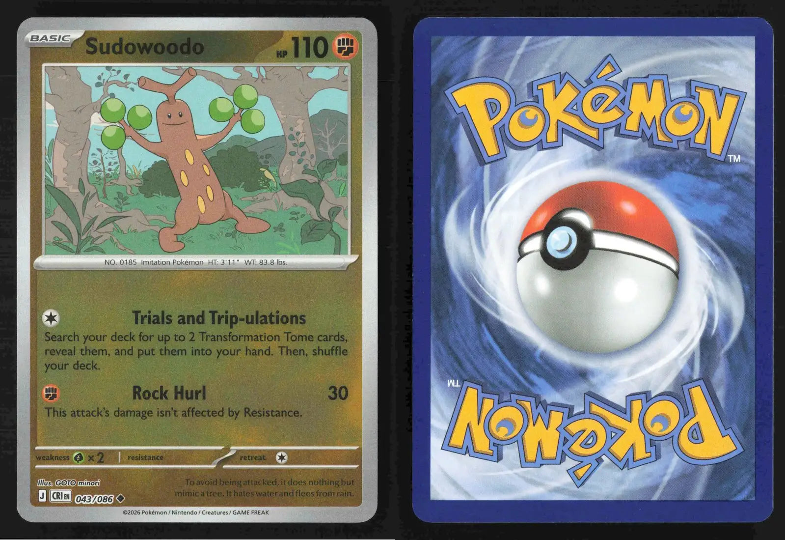 2026 Mega Evolution: Chaos Rising Sudowoodo #043/086 Reverse Holo Uncommon NM - Pokémon Card Single