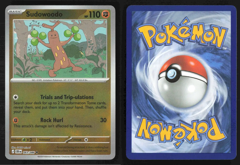 2026 Mega Evolution: Chaos Rising Sudowoodo #043/086 Reverse Holo Uncommon NM - Pokémon Card Single