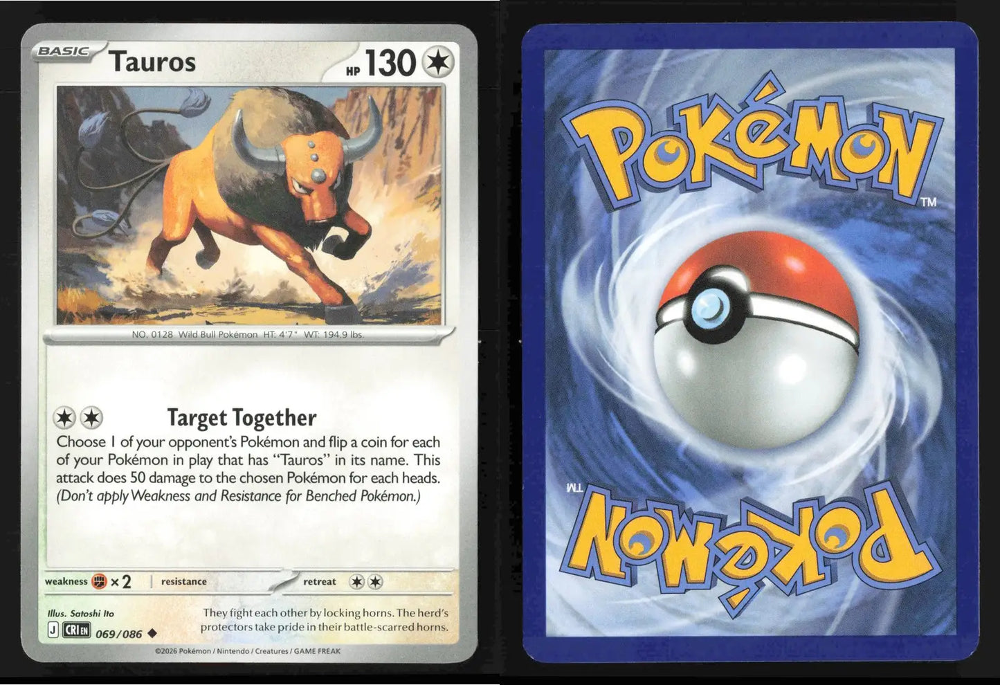2026 Mega Evolution: Chaos Rising Tauros #069/086 Base Uncommon NM - Pokémon Card Single