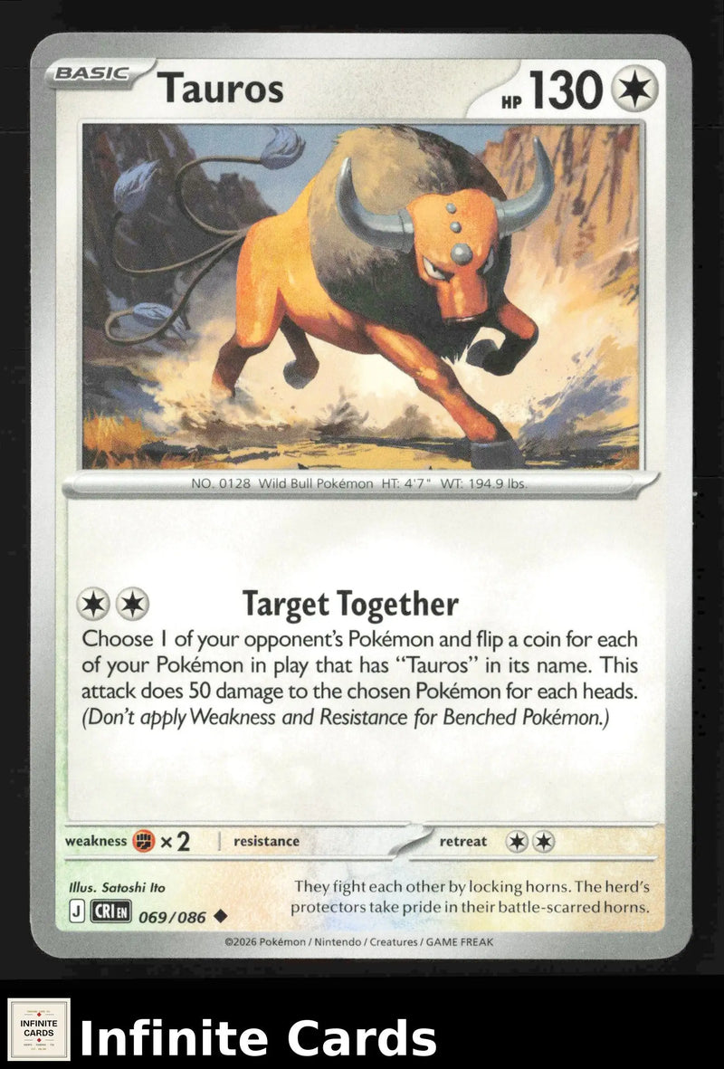 2026 Mega Evolution: Chaos Rising Tauros #069/086 Base Uncommon NM - Pokémon Card Single