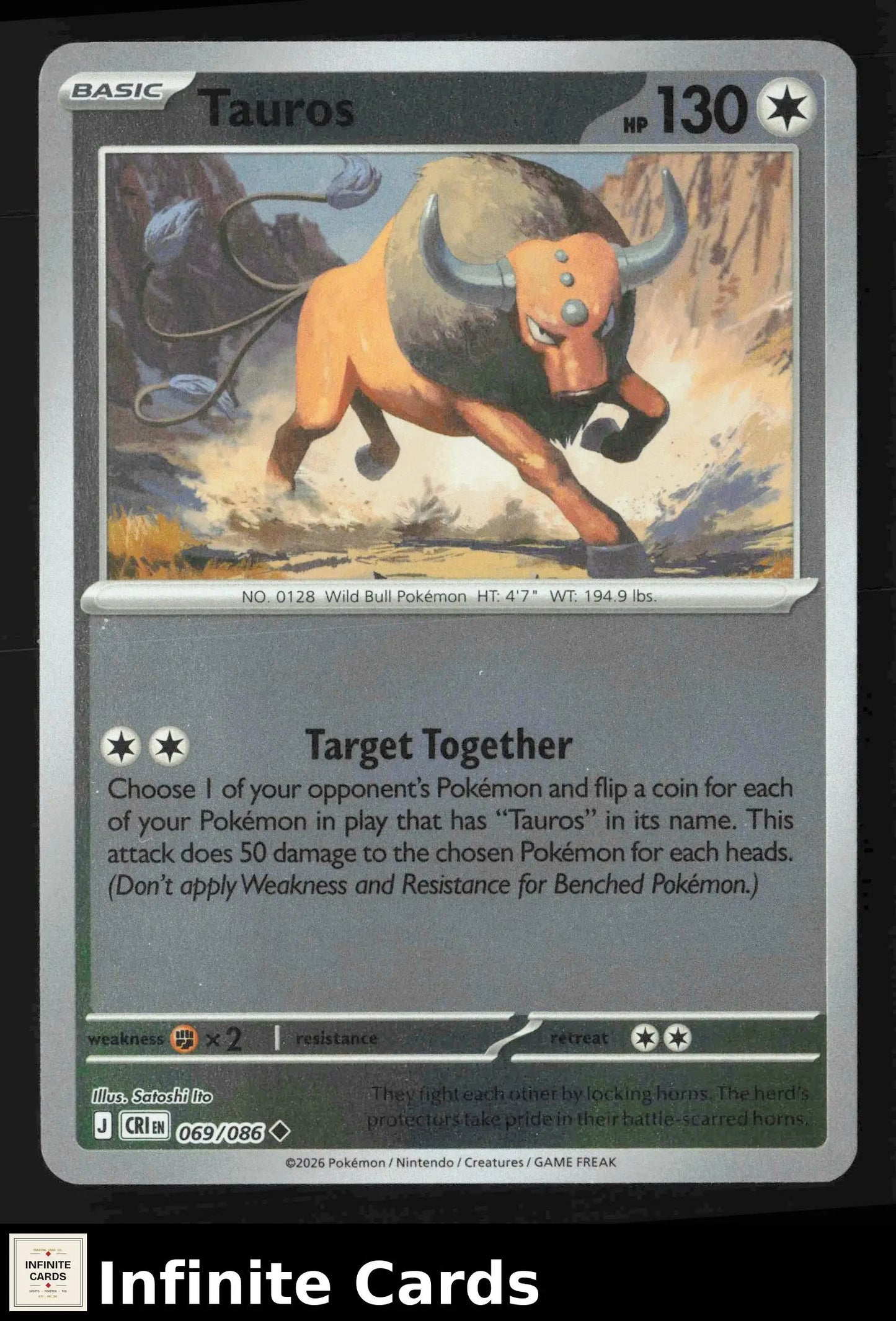 2026 Mega Evolution: Chaos Rising Tauros #069/086 Reverse Holo Uncommon NM - Pokémon Card Single