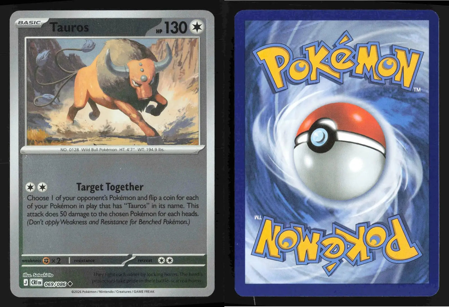 2026 Mega Evolution: Chaos Rising Tauros #069/086 Reverse Holo Uncommon NM - Pokémon Card Single