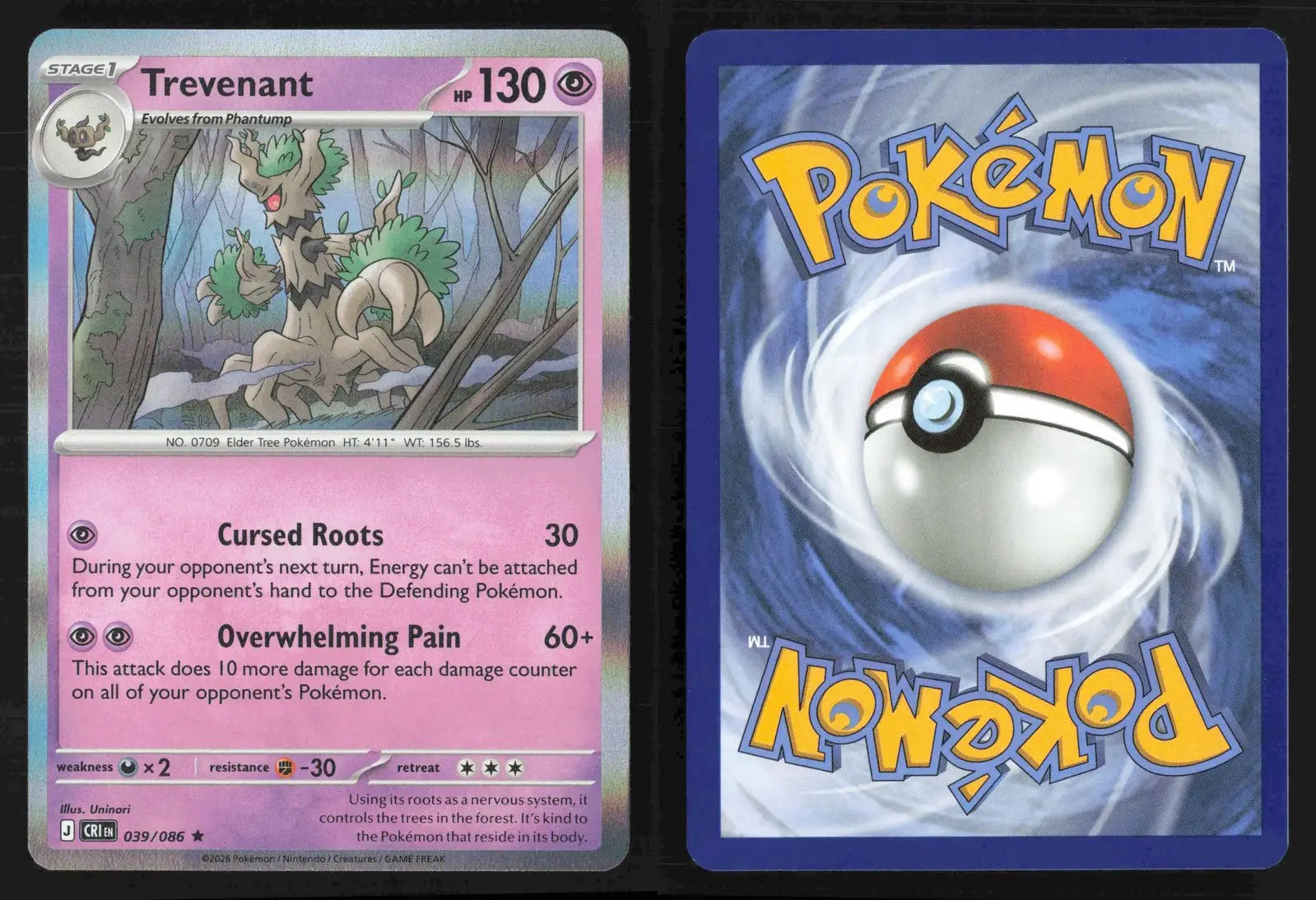 2026 Mega Evolution: Chaos Rising Trevenant #039/086 Holo Rare NM - Pokémon Card Single