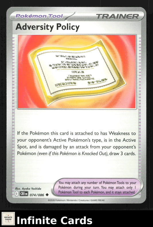 2026 Mega Evolutions: Chaos Rising Adversity Policy 074/086 Uncommon NM