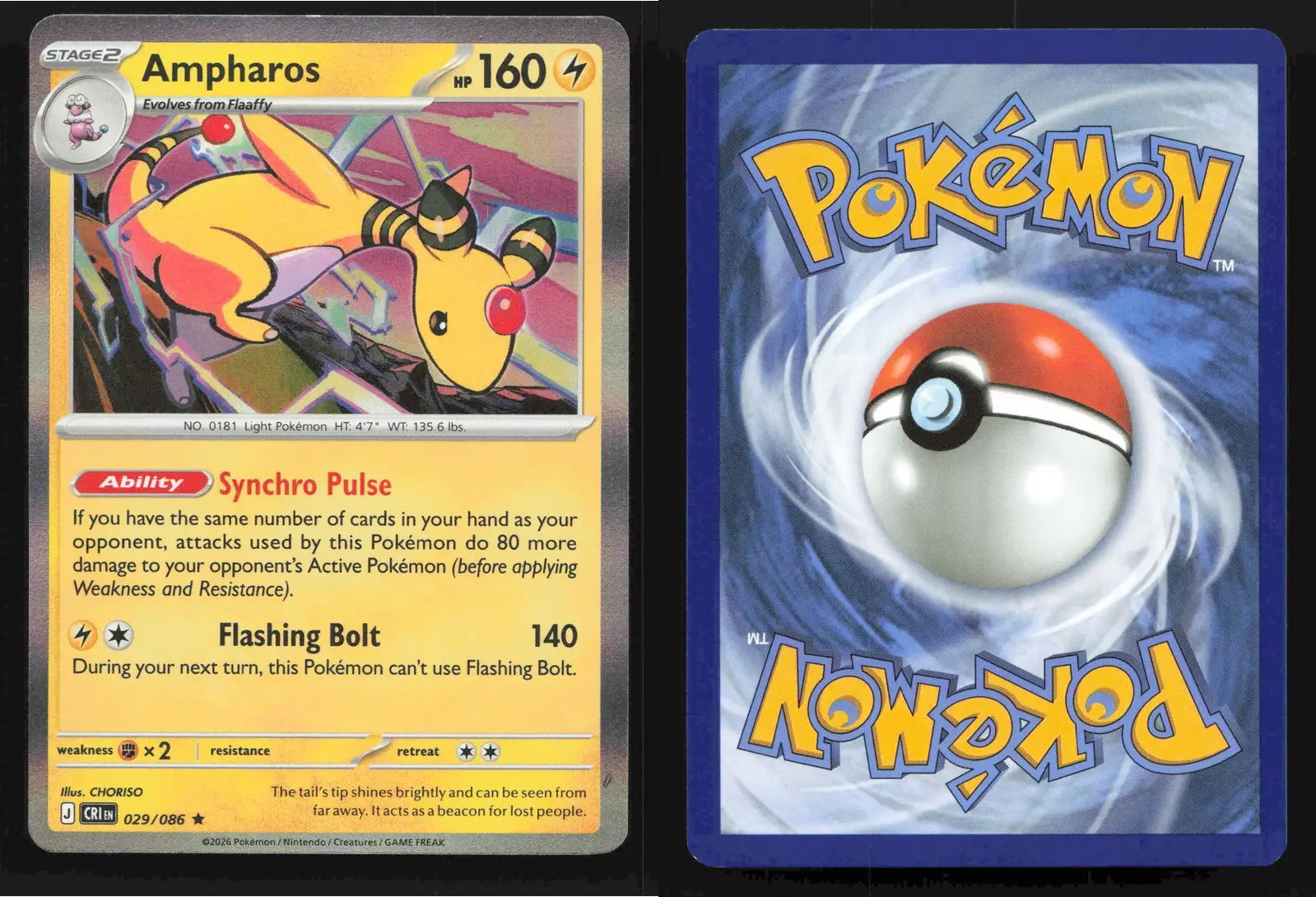 2026 Mega Evolutions: Chaos Rising Ampharos Holo 029/086 Rare NM