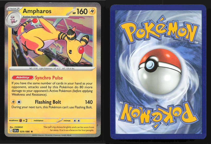 2026 Mega Evolutions: Chaos Rising Ampharos Holo 029/086 Rare NM