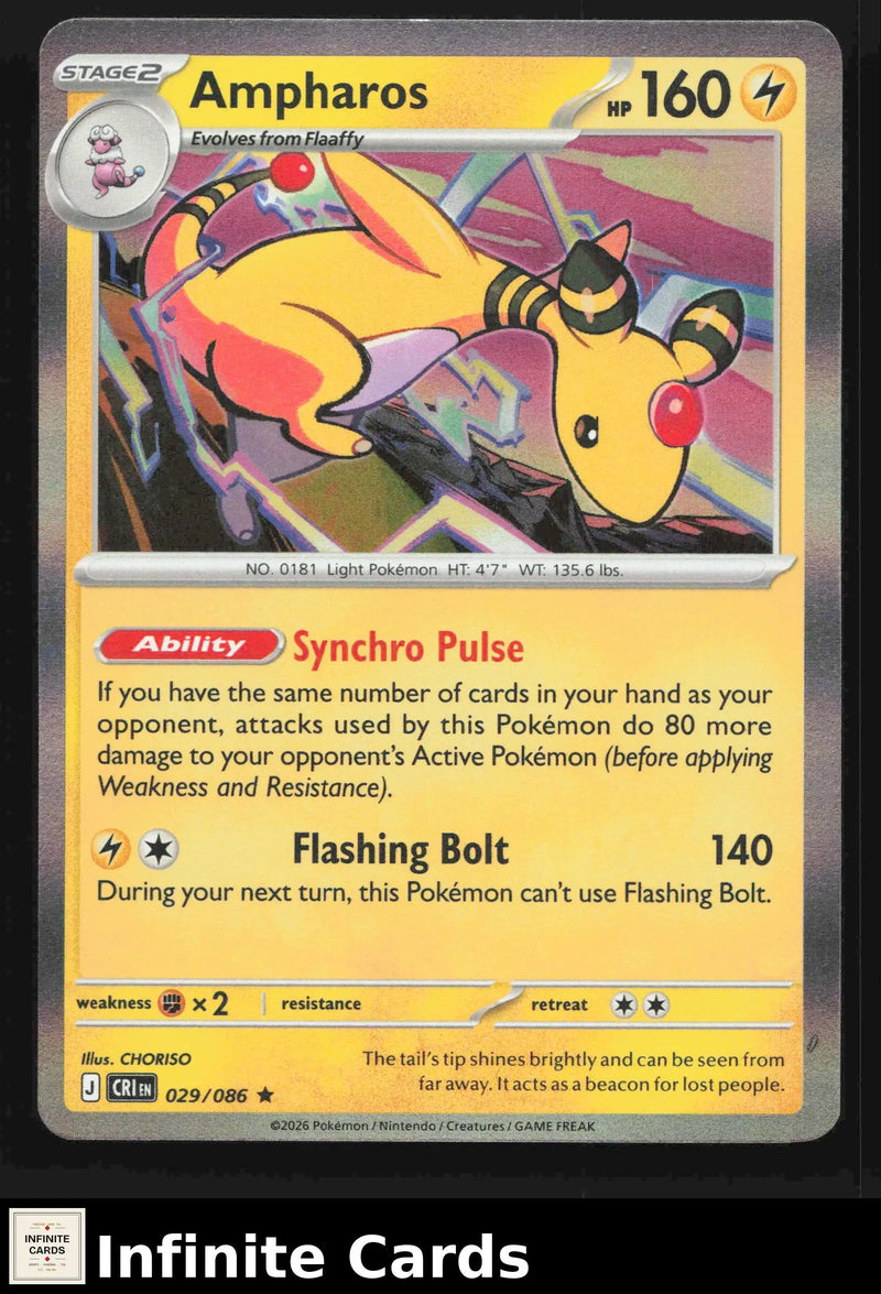 2026 Mega Evolutions: Chaos Rising Ampharos Holo 029/086 Rare NM