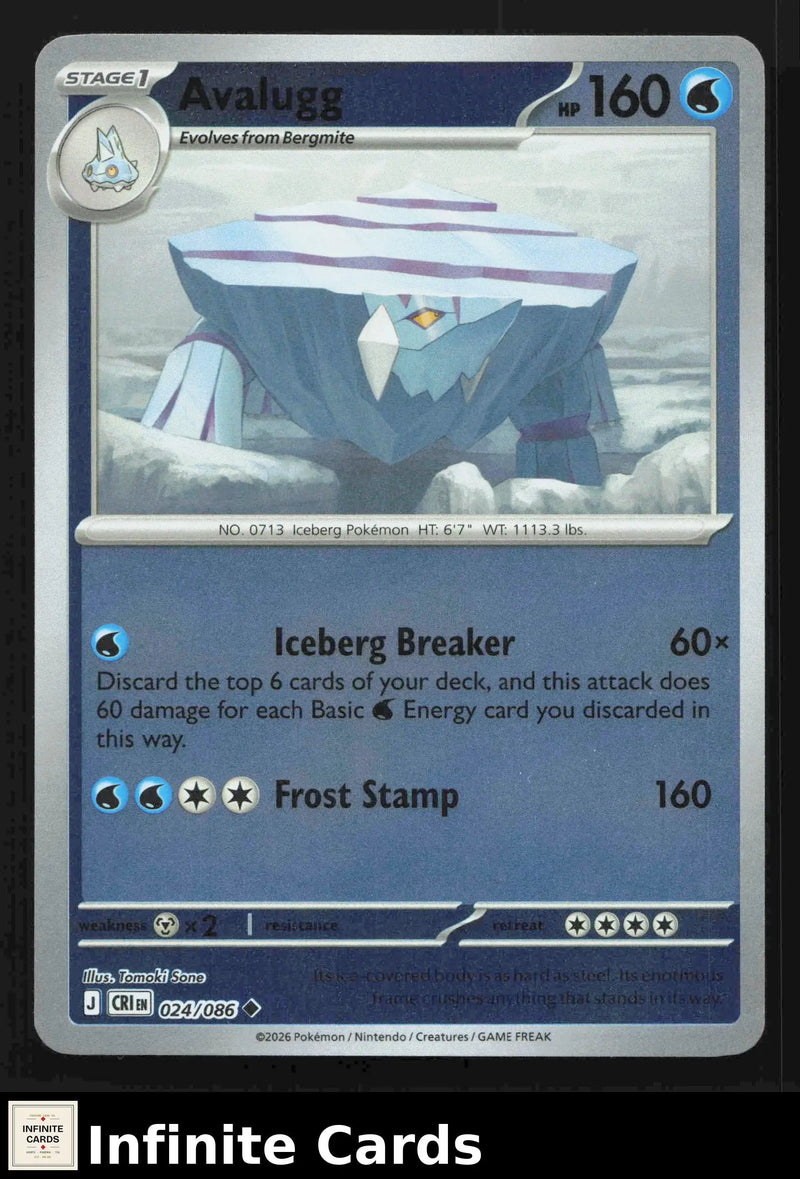 2026 Mega Evolutions: Chaos Rising Avalugg Reverse Holo 024/086 Uncommon NM
