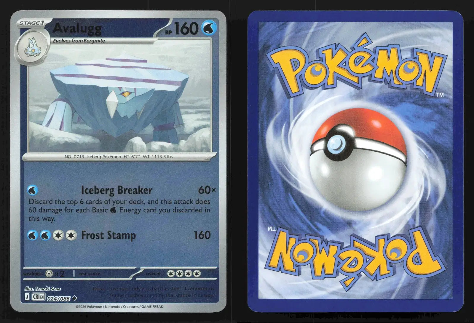 2026 Mega Evolutions: Chaos Rising Avalugg Reverse Holo 024/086 Uncommon NM