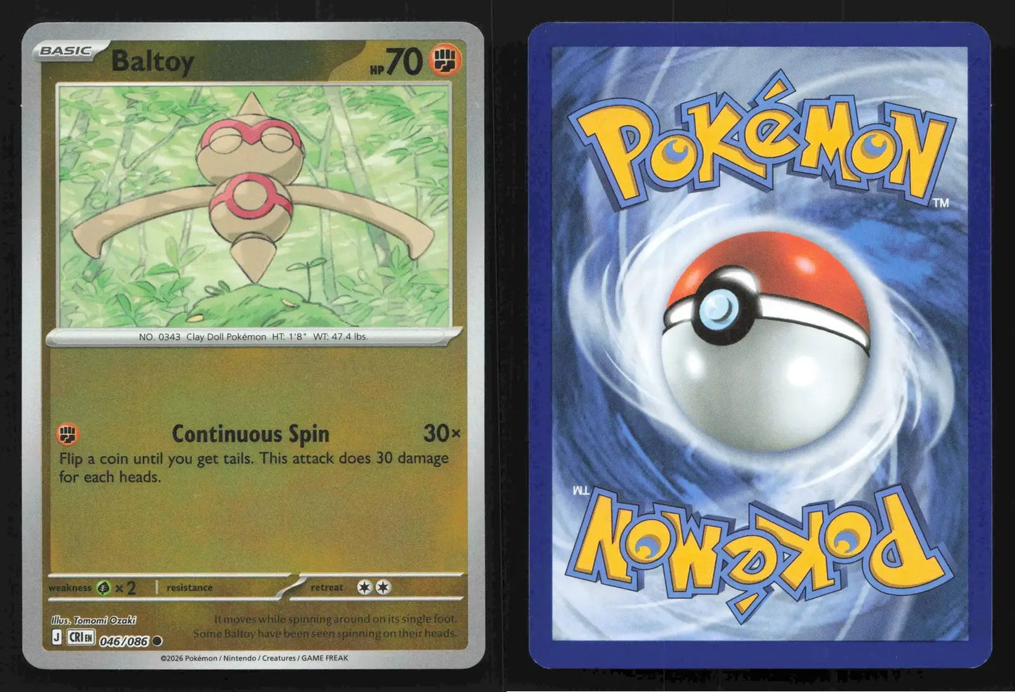 2026 Mega Evolutions: Chaos Rising Baltoy Reverse Holo 046/086 Common NM