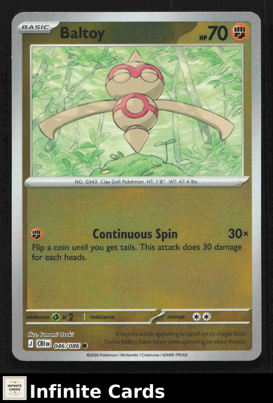 2026 Mega Evolutions: Chaos Rising Baltoy Reverse Holo 046/086 Common NM