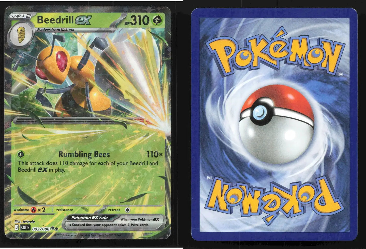 2026 Mega Evolutions: Chaos Rising Beedrill 003/086 Holo Double Rare NM
