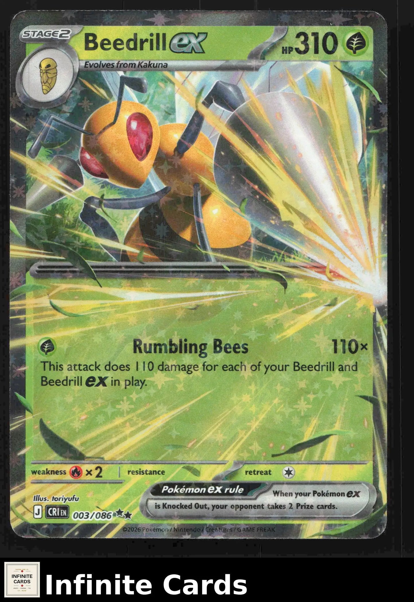 2026 Mega Evolutions: Chaos Rising Beedrill 003/086 Holo Double Rare NM