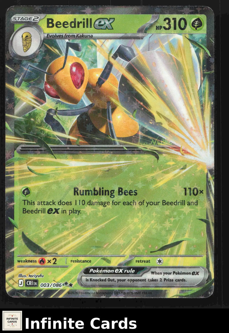 2026 Mega Evolutions: Chaos Rising Beedrill 003/086 Holo Double Rare NM