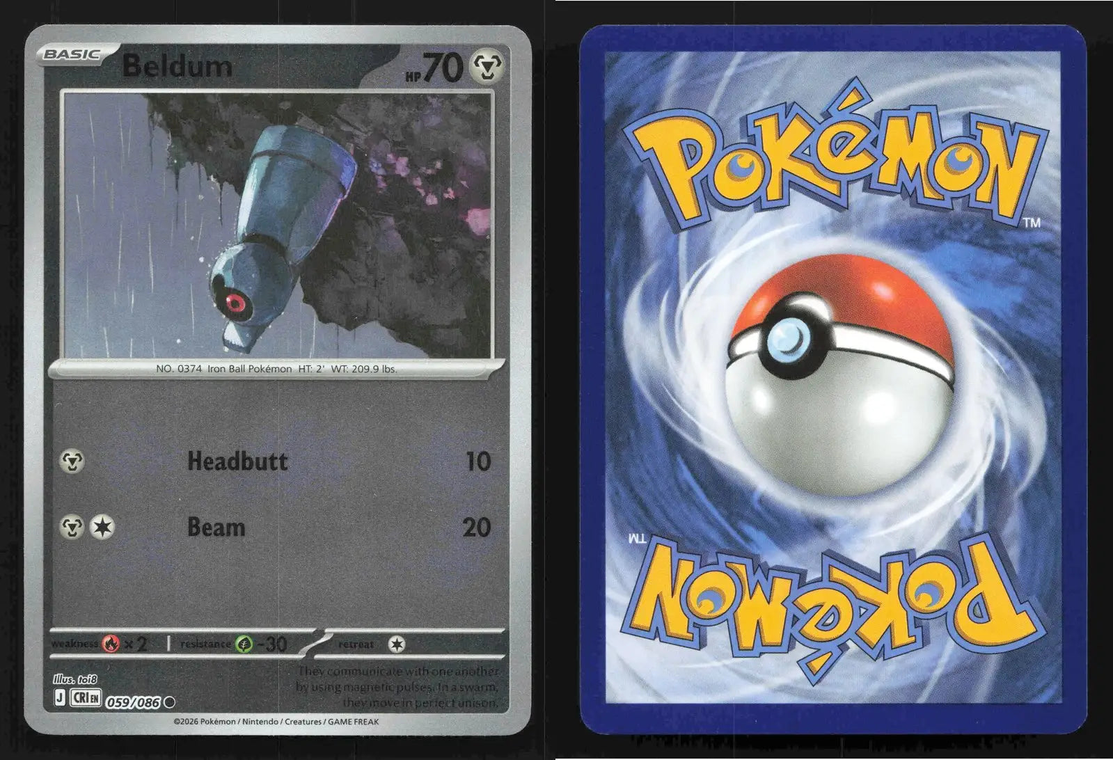 2026 Mega Evolutions: Chaos Rising Beldum 059/086 Reverse Holo Common NM